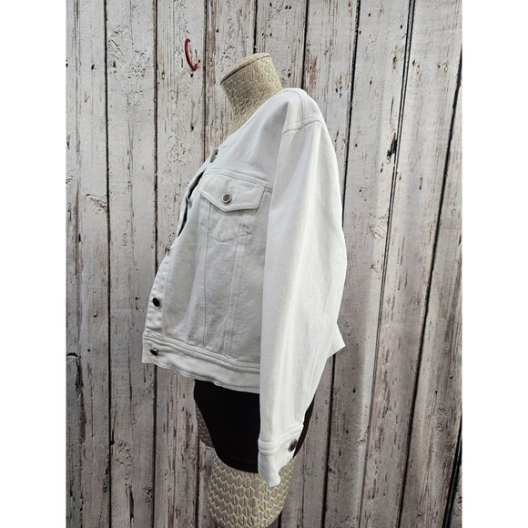 NORTHSTYLE Women's Large Cropped Denim Jacket White Button Up Jean Cotton EUC - Picture 6 of 11